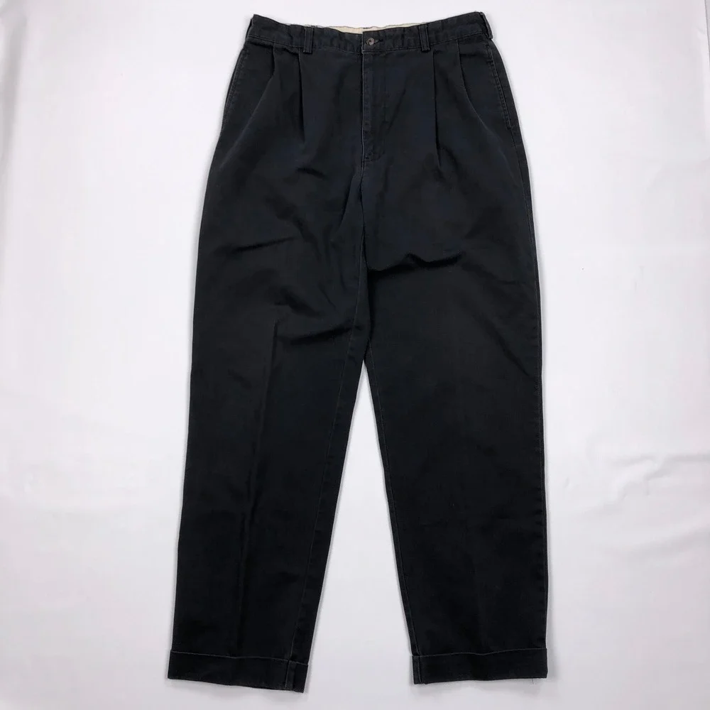 Vtg Polo Ralph Lauren Hammond Pant Mens 34x32 Navy Blue Pleated Cuffed Chinos
